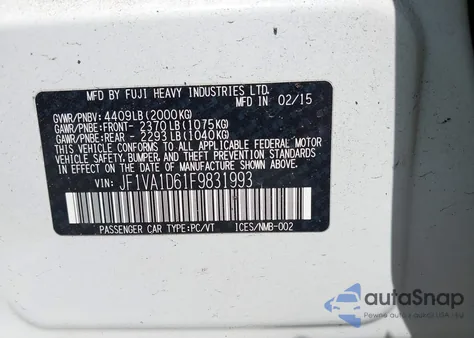 2015 Subaru Wrx Premium z USA, uszkodzony, nr VIN JF1VA1D61F9831993